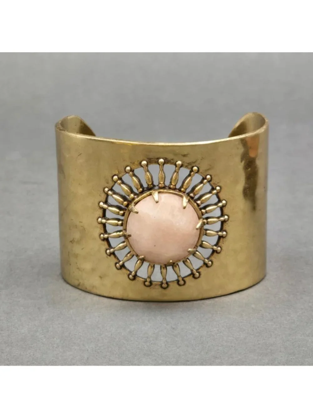 Lucky Brand Brass Sunburst Cuff Bracelet 7" Pink Quartz - Picture 2 of 16